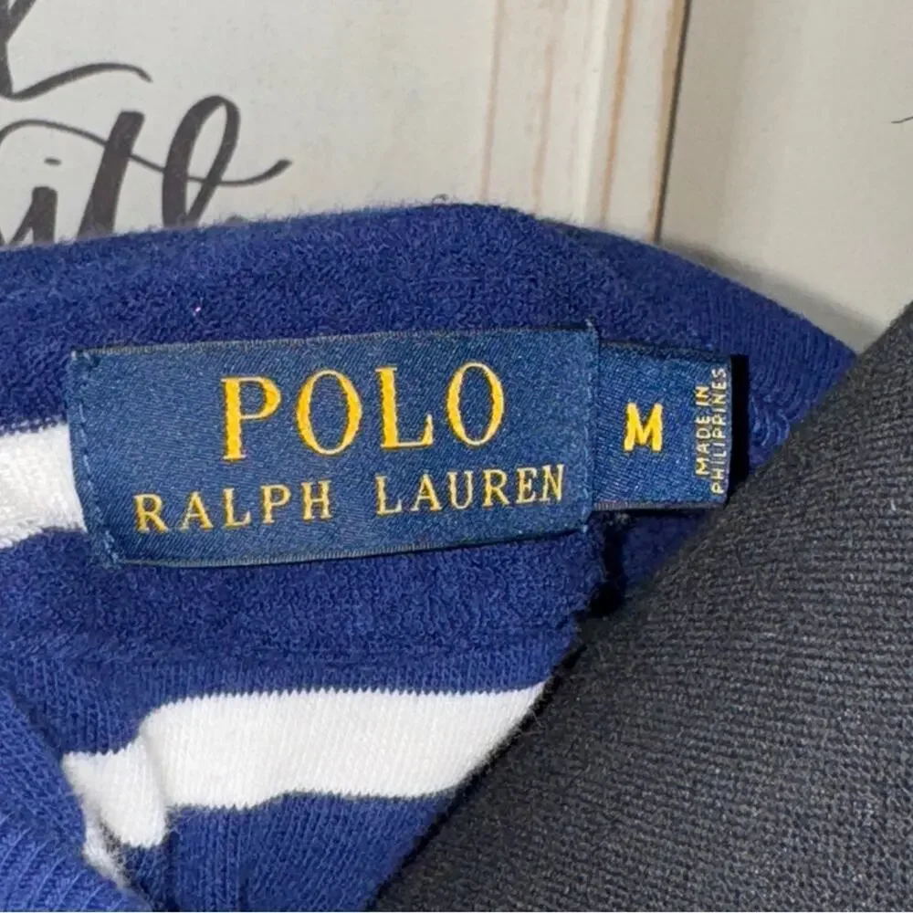 Polo Ralph Lauren Men’s Crew Neck Terry Cloth Striped Sweater Blue White Size M